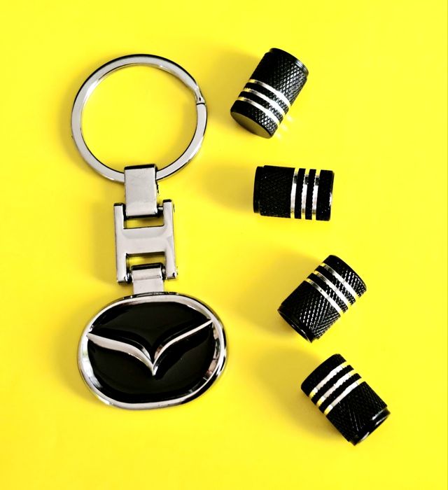 ** NOWY Breloczek MAZDA + Nakrętki na wentyle czarne komplet tuning