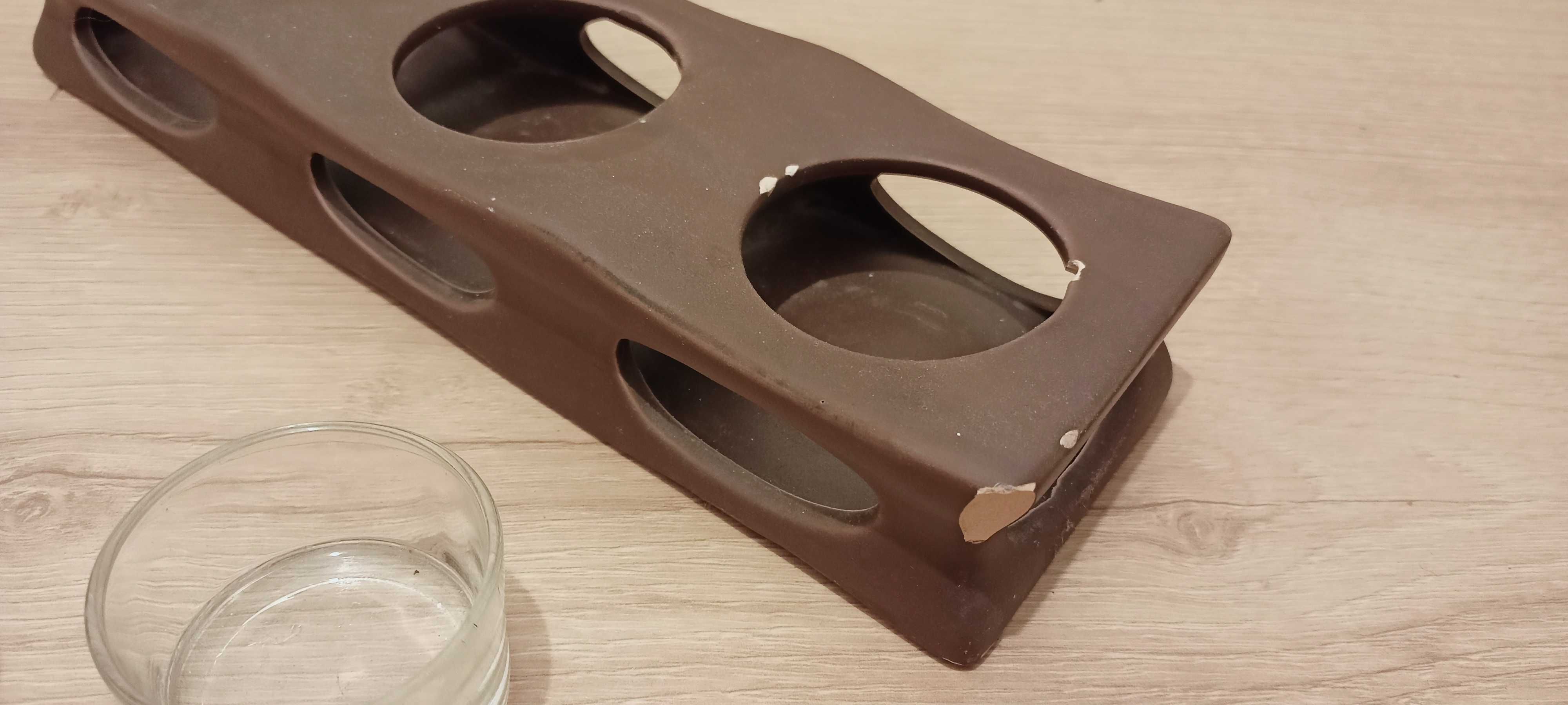 Świecznik ceramiczny brązowy na trzy świeczki