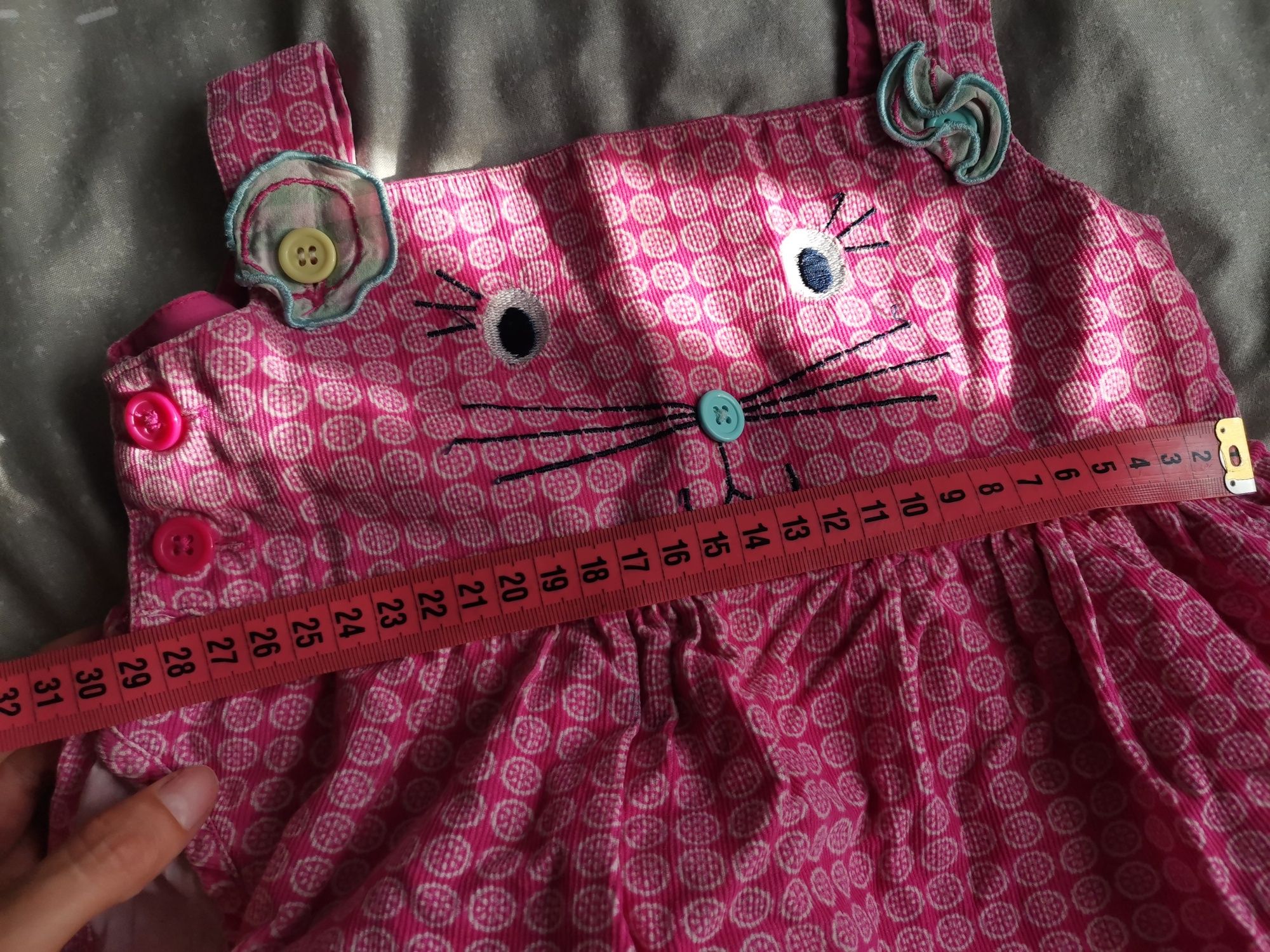 Sukienka dziewczęca 86 różowa wzory na szelkach 80 ff  kot