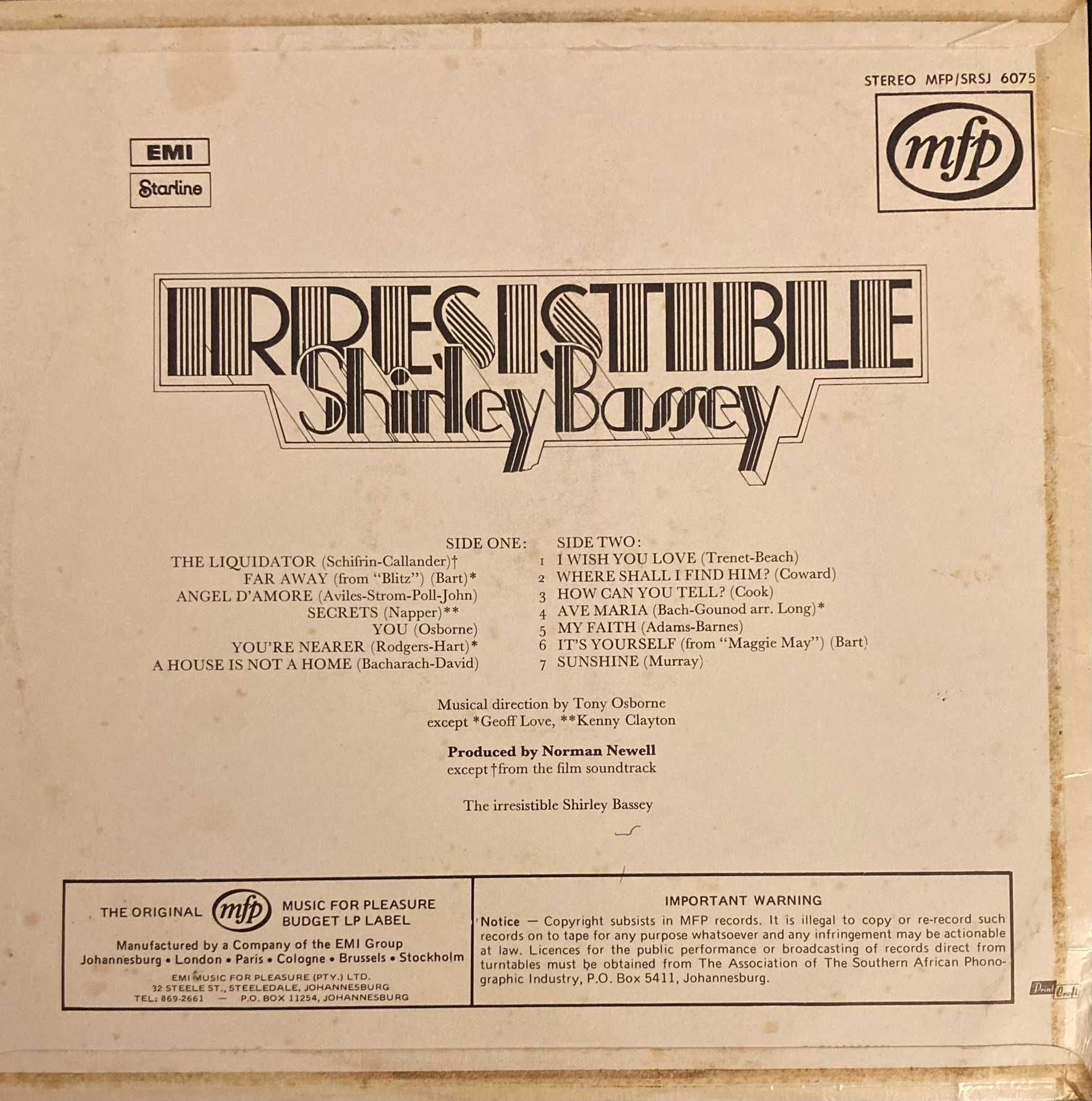 Shirley Bassey - Irresistible (Disco Vinil LP 33RPM)