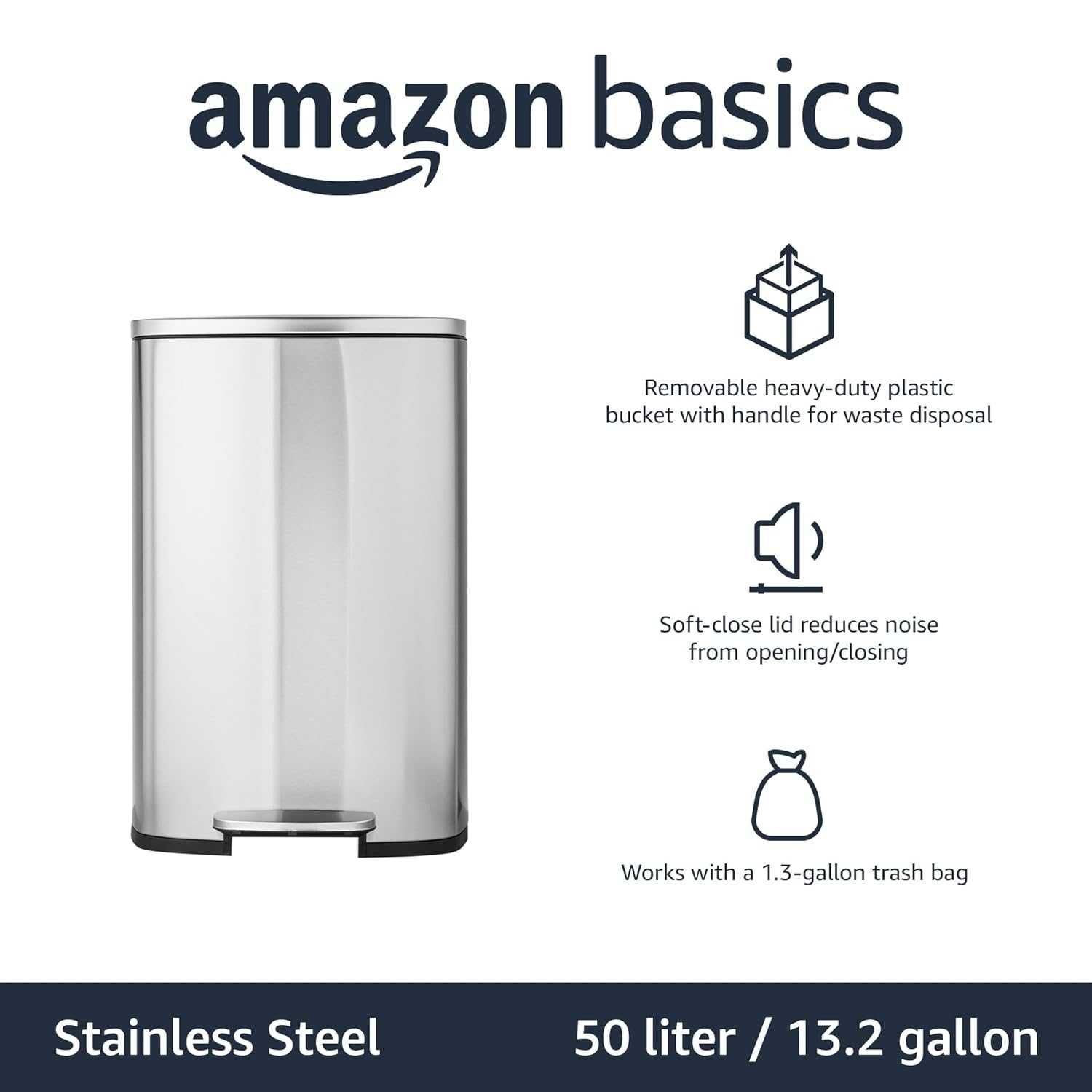 Мусорник кухонний сміттєвий бак смітник Amazon Basics 50л