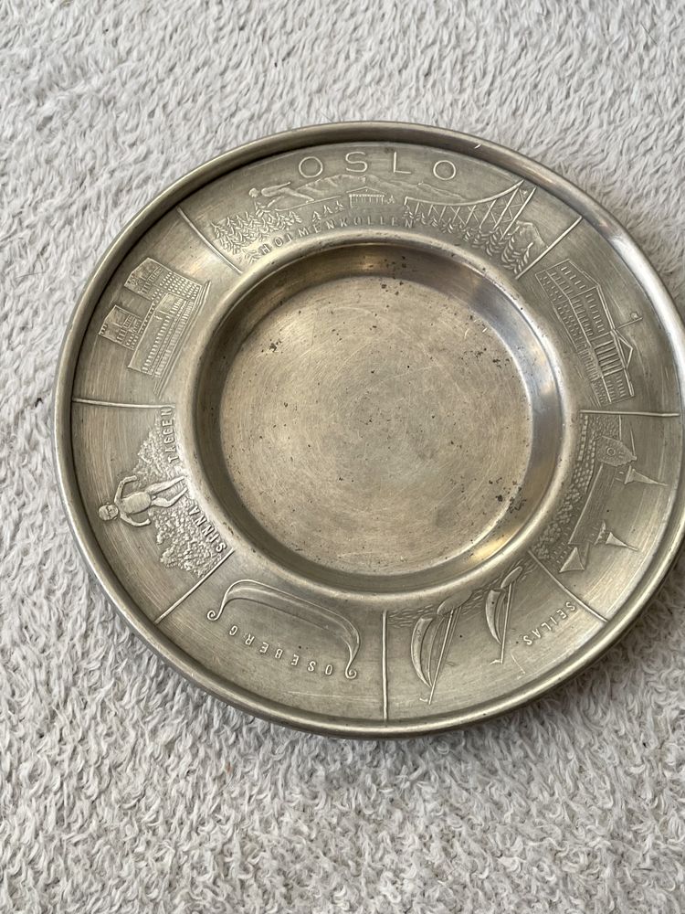 Vintage Vesttinn Pewter Trondheim Popielniczka wyprodukowana w Norwegi