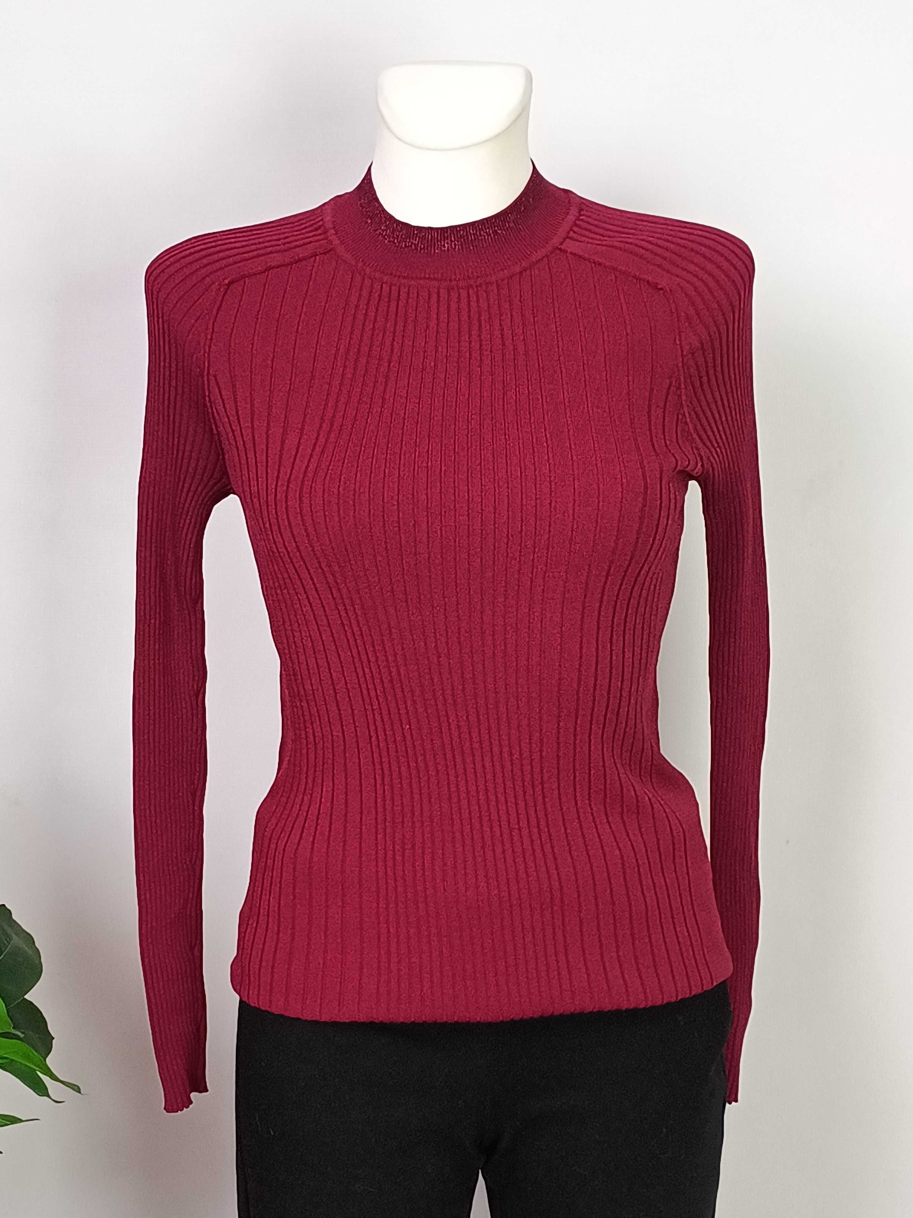 Bordowy burgundowy sweter półgolf prążki damski Next 42 XL