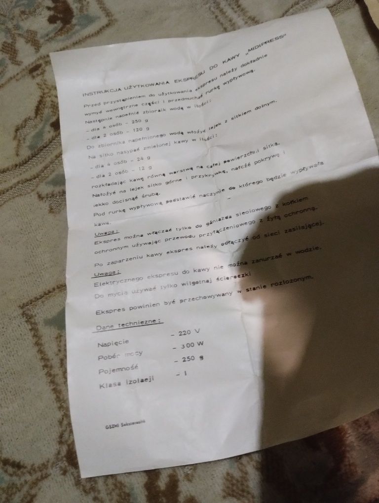 Ekspres do kawy midipres zabytkowy PRL 1985 r  unikat nowy instrukcja