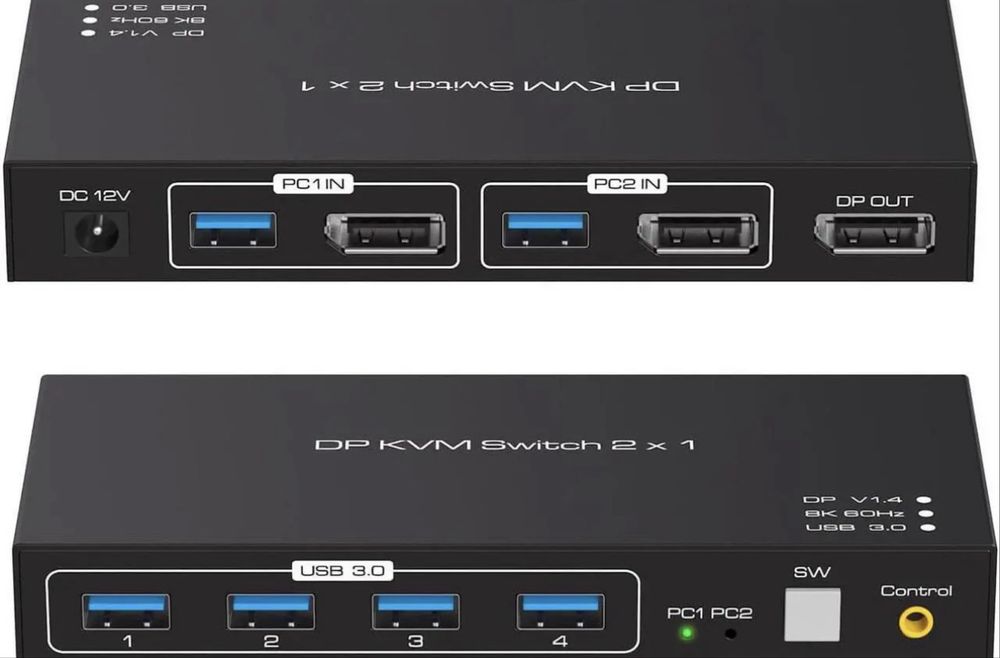 Przełącznik KVM DisplayPort 2x1 DP DP 1.4 8K60Hz z 2 portami