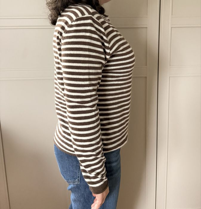 Sweter kaszmirowy w paski kremowo- czekoladowy