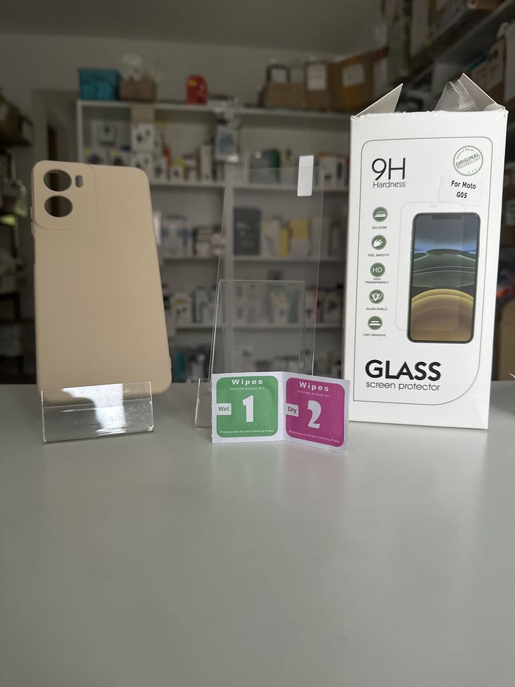 Etui silicon beżowe + SZKŁO hartowane do Motorola MOTO G05 / E15