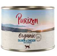 24 x 200g Purizon Cat organic łosoś z kurczakiem + smaczki gratis