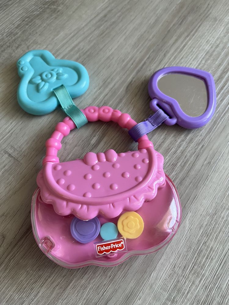 Fisher price torebka gryzak grzechotka zabawka różowa lusterko