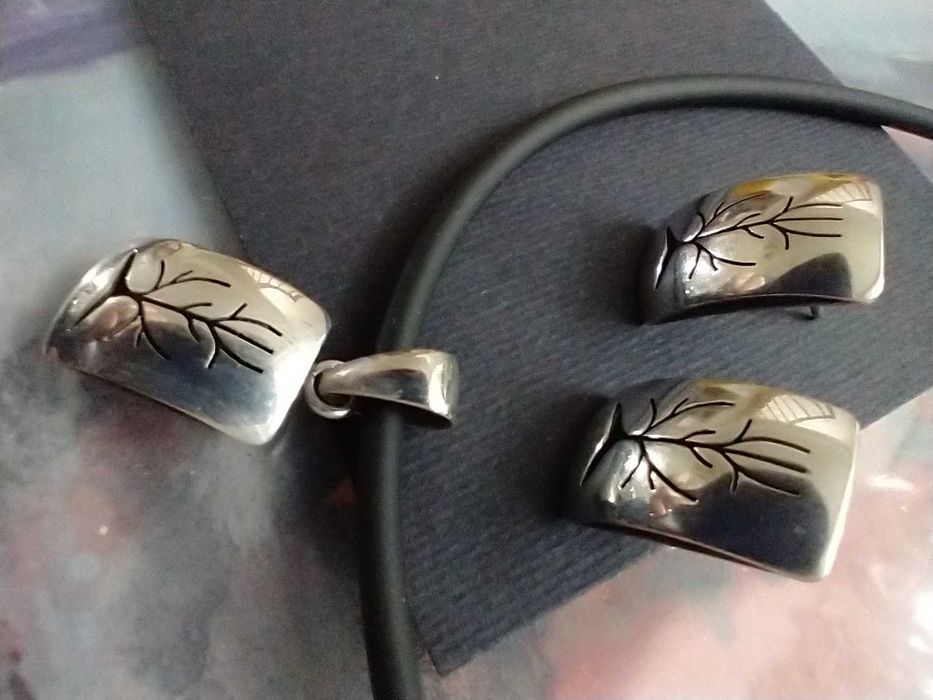 Komplet wisior kolczyki srebro 925 rękodzieło artystyczne