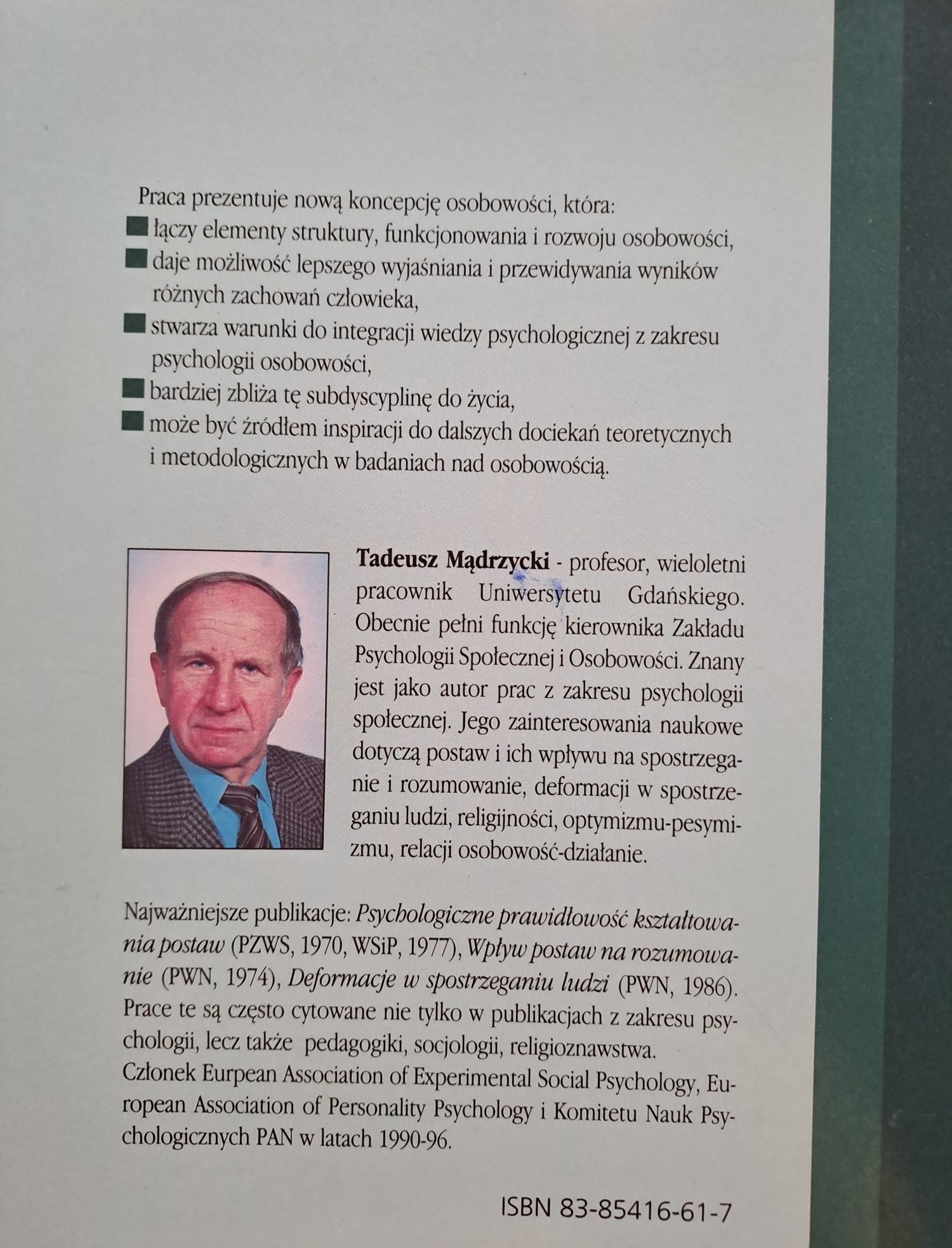 Osobowość jako system tworzący i realizujący plany Tadeusz Mądrzycki