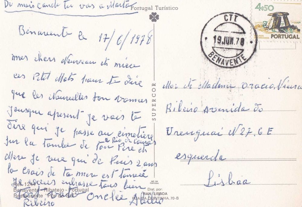 Postal Benavente - Restaurante Pôr-do-Sol 1978