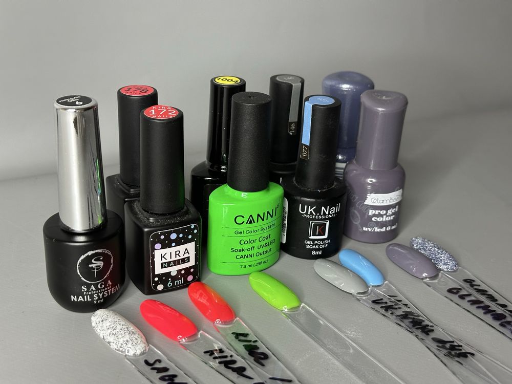 Гель лаки Saga Kira Canni , база Dark Pro Base, Nail Prep, типсы.