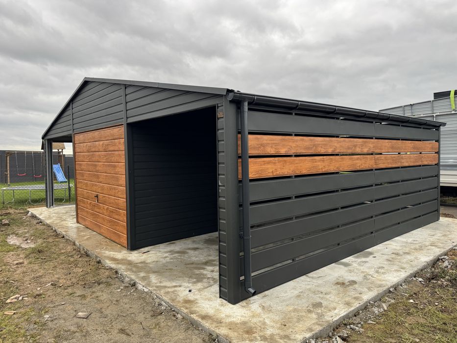 Garaz blaszany z wiata azurowa profil ocynkowany