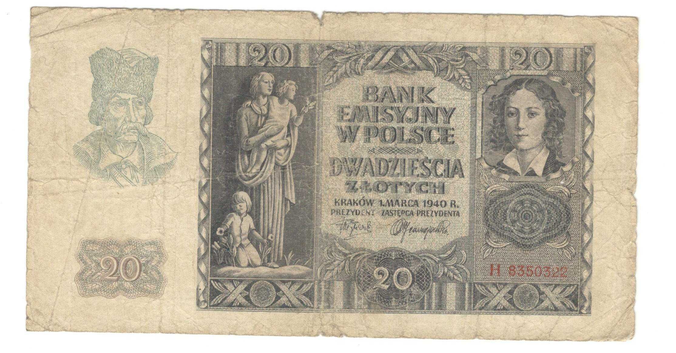 Stare polskie banknoty 50 20 5 1 zł okupacyjne 1940 rok 1941