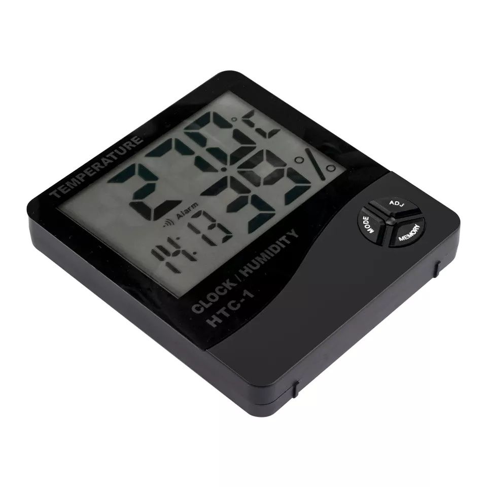 Термогігрометр HTC-1 з годинником та будильником (метеостанція)