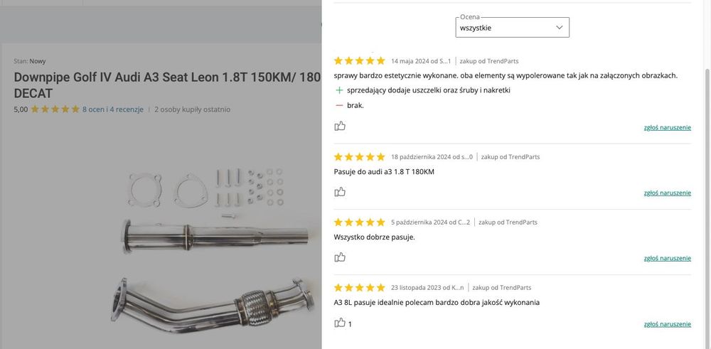 Downpipe Golf IV Audi A3 Seat Leon 1.8T 150KM/ 180KM DECAT
