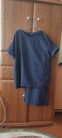 Жіночий костюм двійка - футболка, штани, котон, синій
