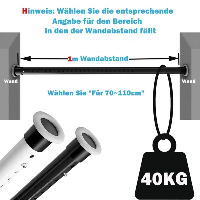 Drążek teleskopowy do kabiny prysznicowej 70-110cm stalowy biały
