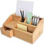 Organizer przybornik na biurko bambus naturalny 24,5 x 15 cm szuflada