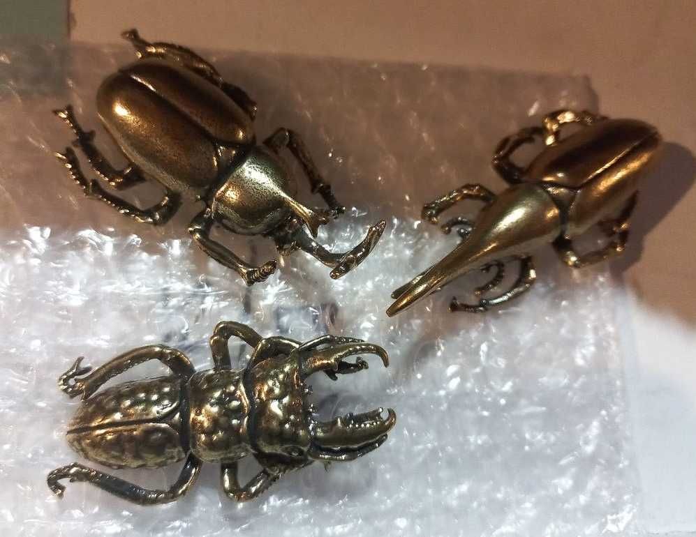 фигурка статуэтка насекомые жуки жук носорог олень металл латунь набор
