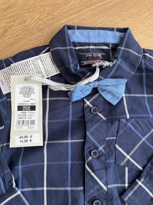 Świąteczny komplet koszula czerwona krata granatowe spodnie z szelkami