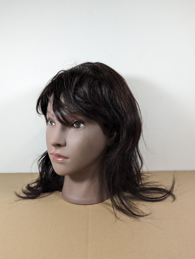 Peruka grzywka naturalne włosy ludzkie długie brunetka czarne damska