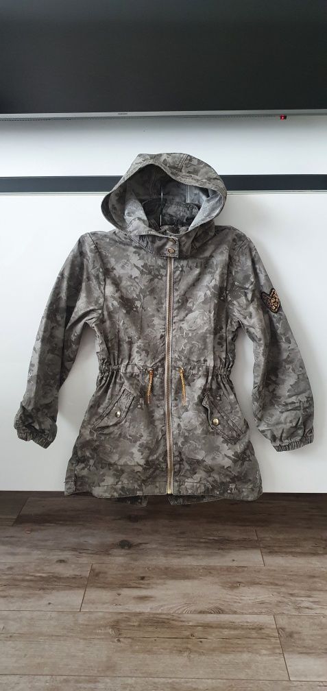 Kurtka Parka H&M hm 128 zielona khaki jesień, wiosna