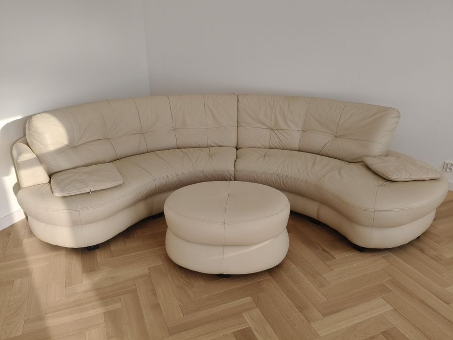 Kanapa skórzana+pufa i dwie poduszki