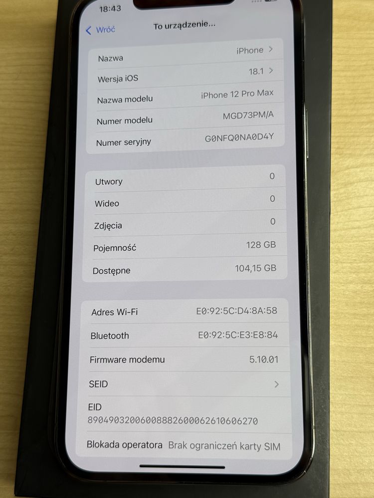 Iphone 12 Pro Max 128Gb Graphite 100% baterii