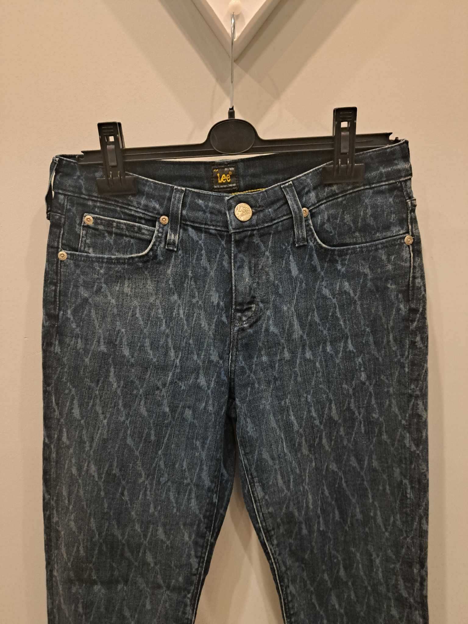 Spodnie jeans W29 L31, niebieskie, wzór, bawełna