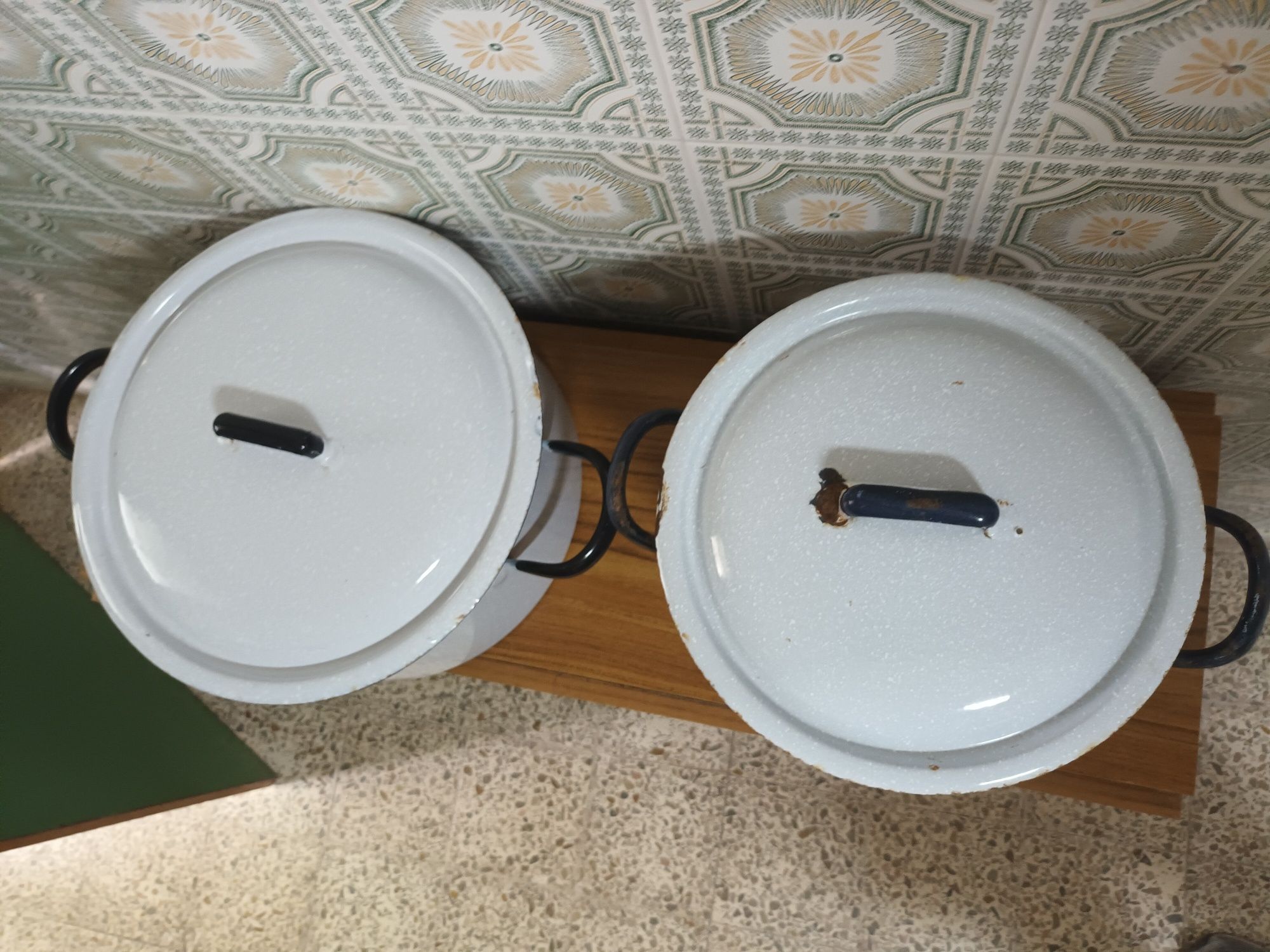 Uma panela e um tacho em esmalte