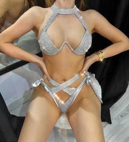 Розкішний коктельний комплект бікіні стрази сяючі від nova fashion