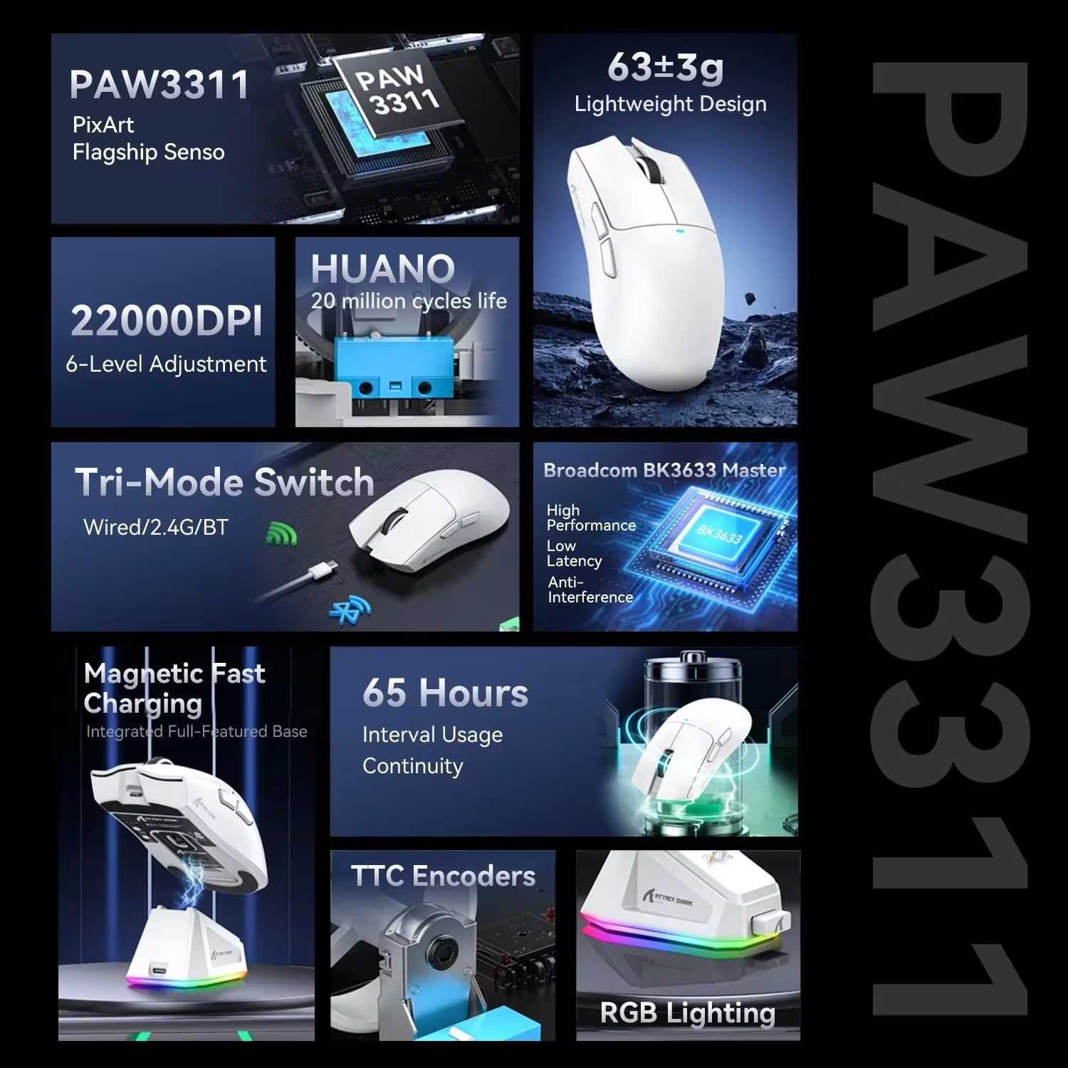 Игровая мышь Attack Shark X11 PAW3311 Bluetooth White