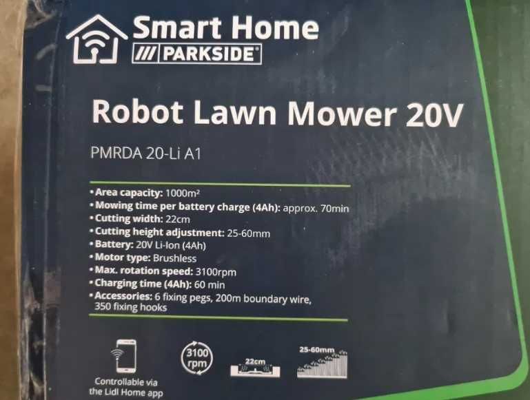 Robot koszący Parkside 1000m2 wifi aplikacja  montaż