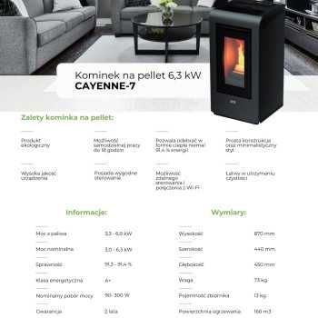 Kominek piec piecyk na pellet 6,3 kW CAYENNE-7