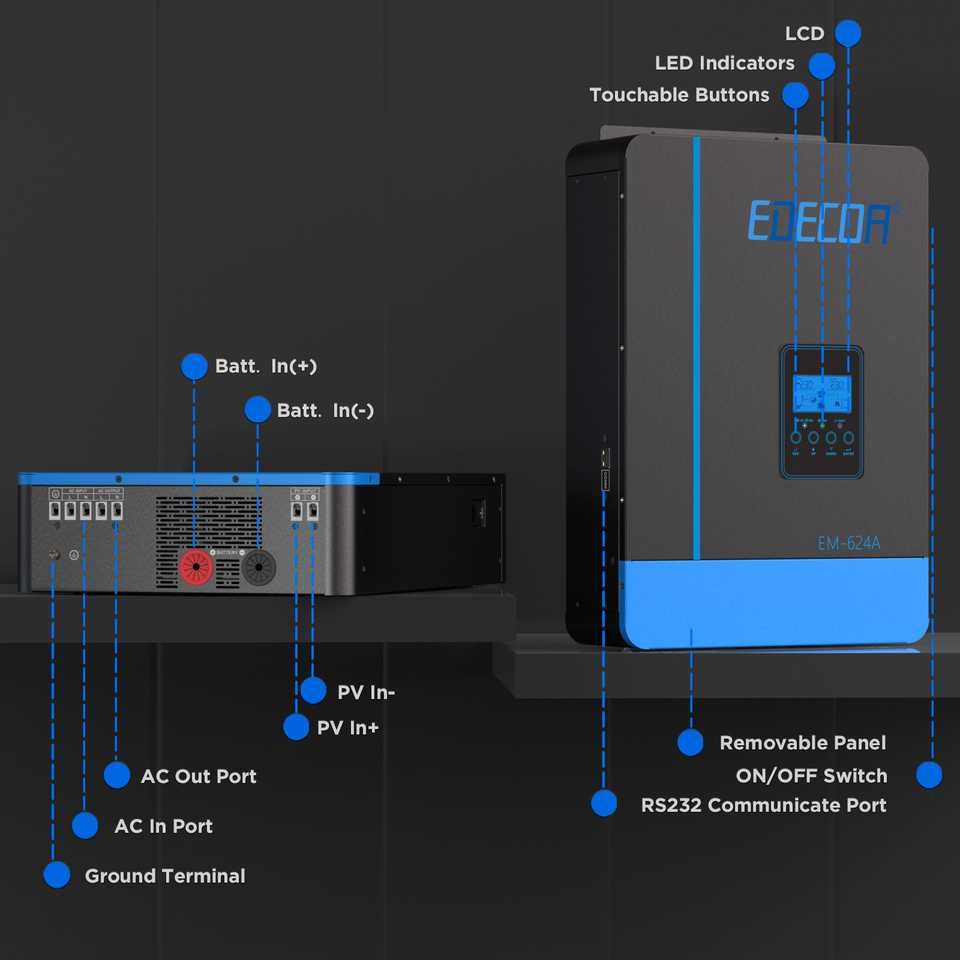 Гібридний інвертор EDECOA ЕМ-624А 6200W 48V MPPT 110A PV 55-450VDC BMS