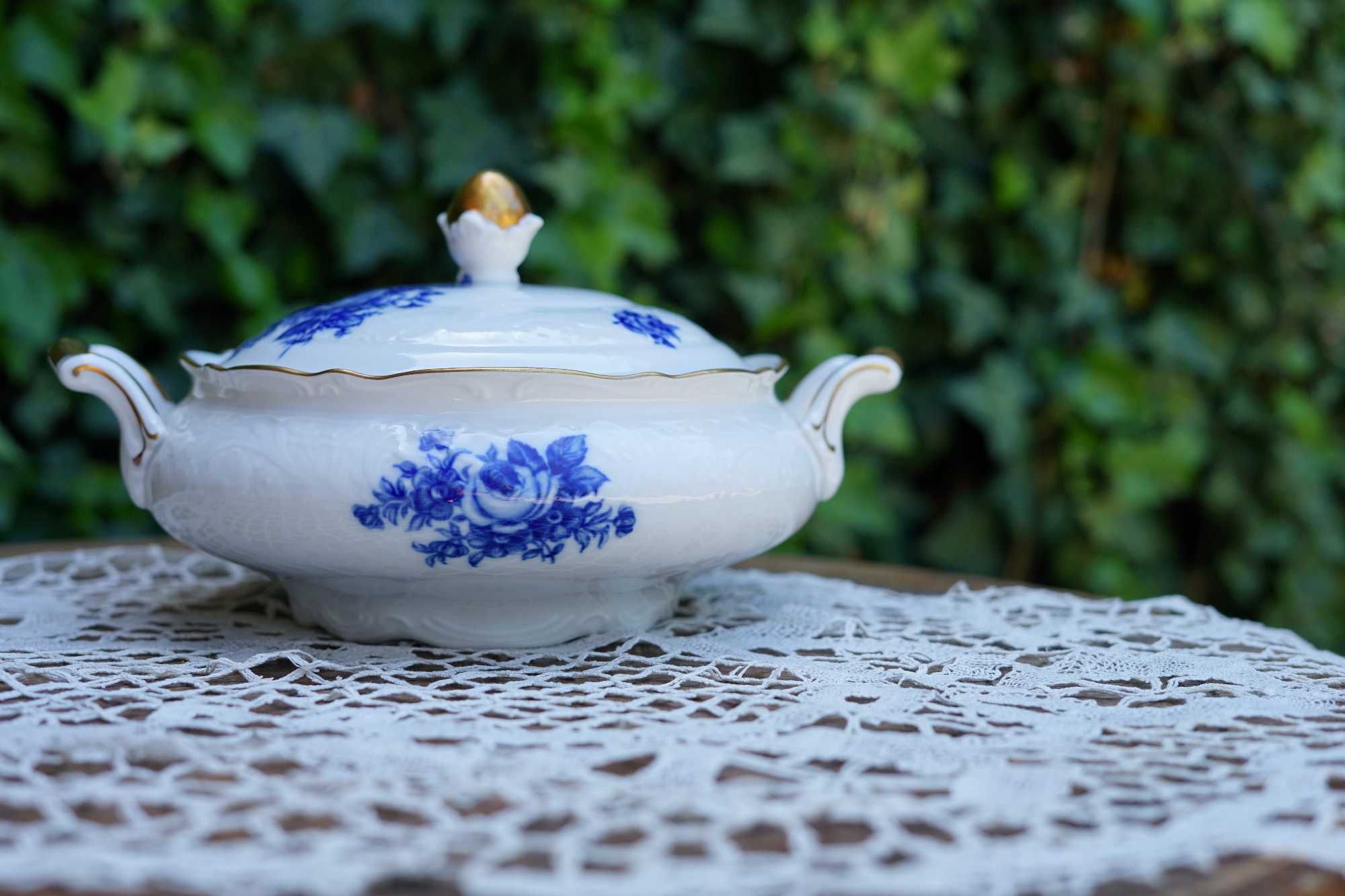 Bomboniera porcelanowa waza na zupę Bavaria Schumann Germany Cobalt