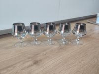 5 x kieliszki koniakówki szkło dymione platynowe Krosno