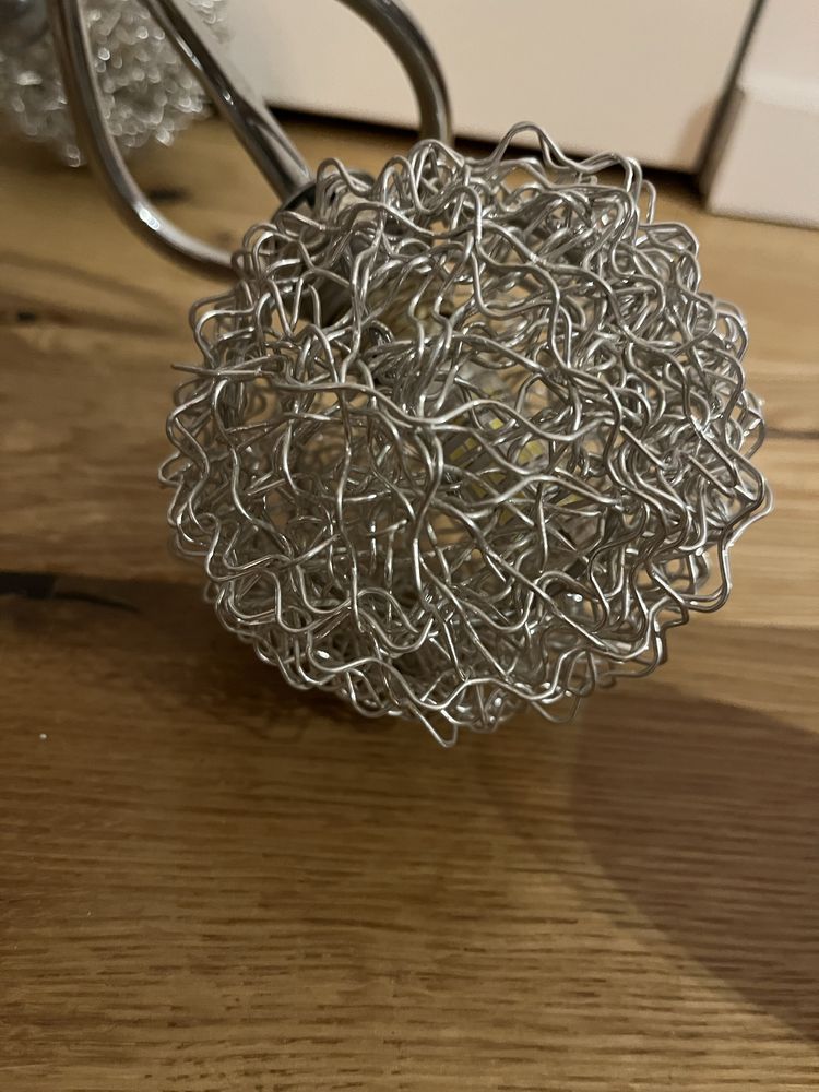 Żyrandol kinkiet metalowy srebrny komplet z żarówkami