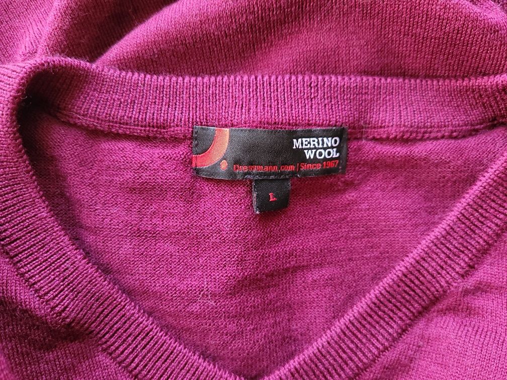 Fioletowy męski sweter w serek 100% wełna merino Dressmann