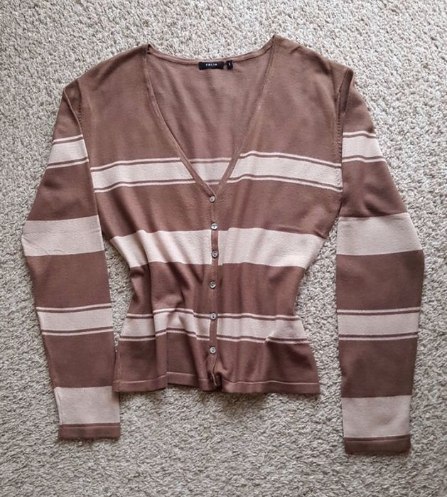 Sweterek w paski golf komplet wiskoza brązowy