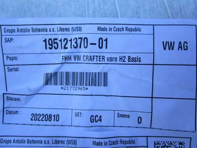 Podsufitka Vw Crafter Man oryginał zabudowa od 2016 do 2025