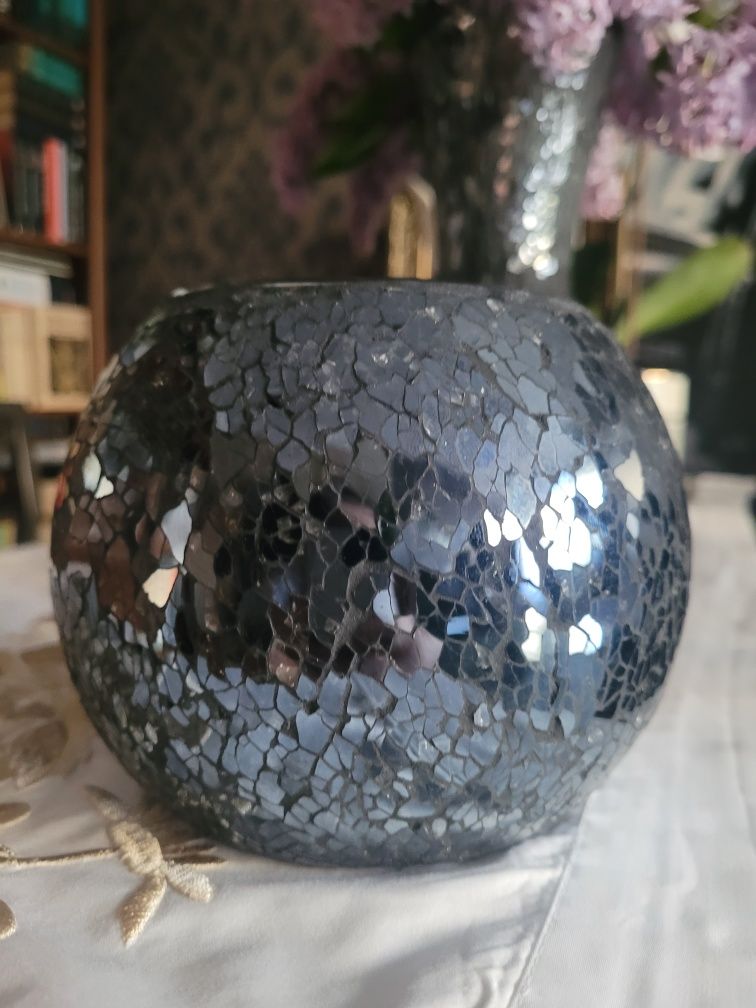 Lampion, wazon szkło mozaika czarny
