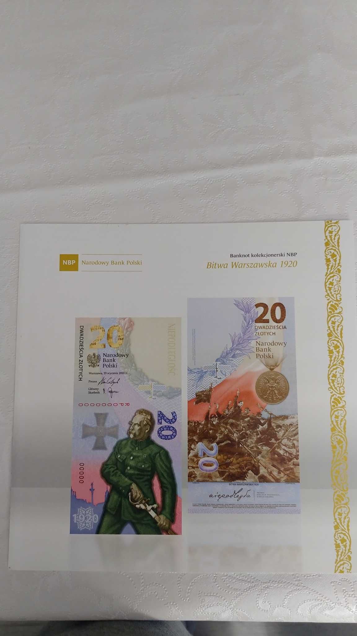 Banknot 20zł Bitwa Warszawska + folder UNC