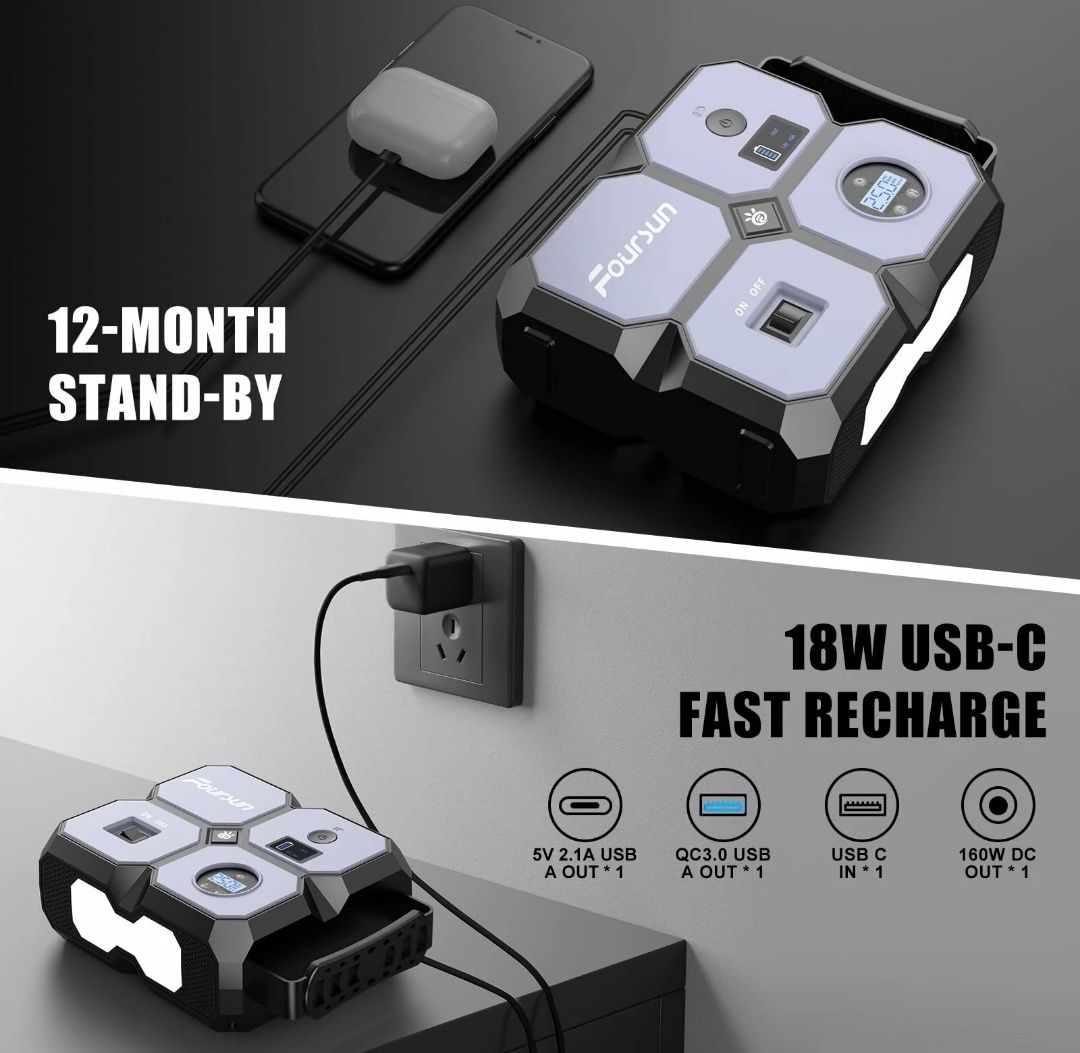 Booster Para carro 26800mAh 4000a 4 em 1 com Compressor de Ar sem Fios