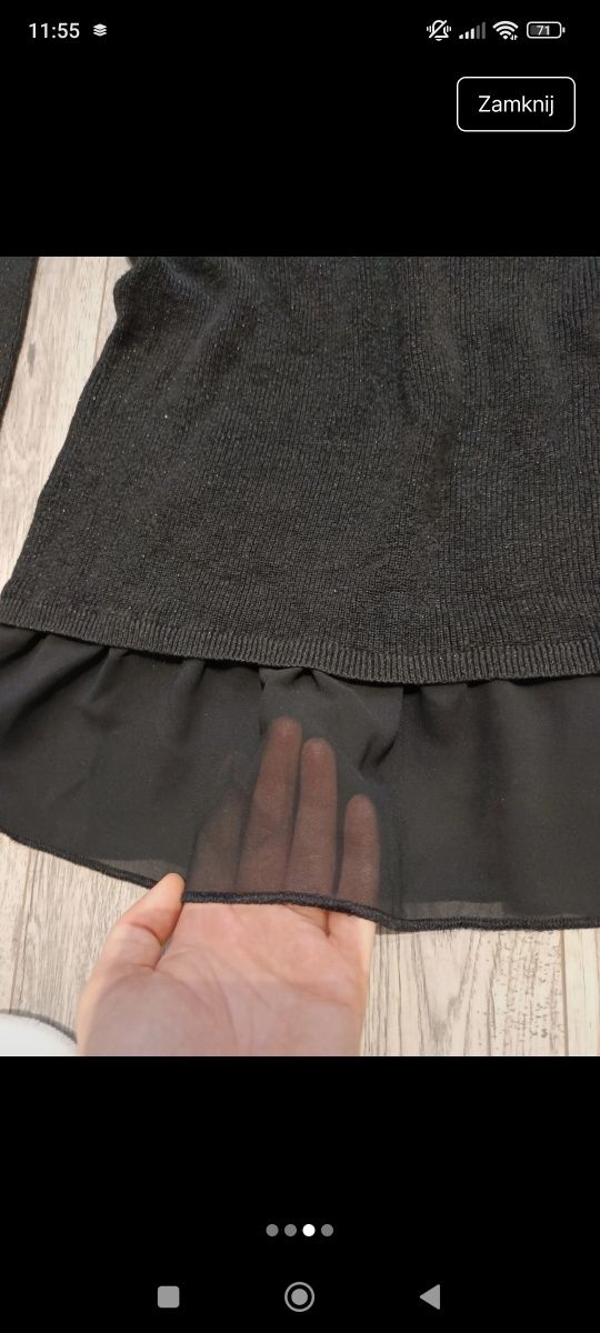 Czarny błyszczący sweter z baskinką prześwitująca yessica c&a s