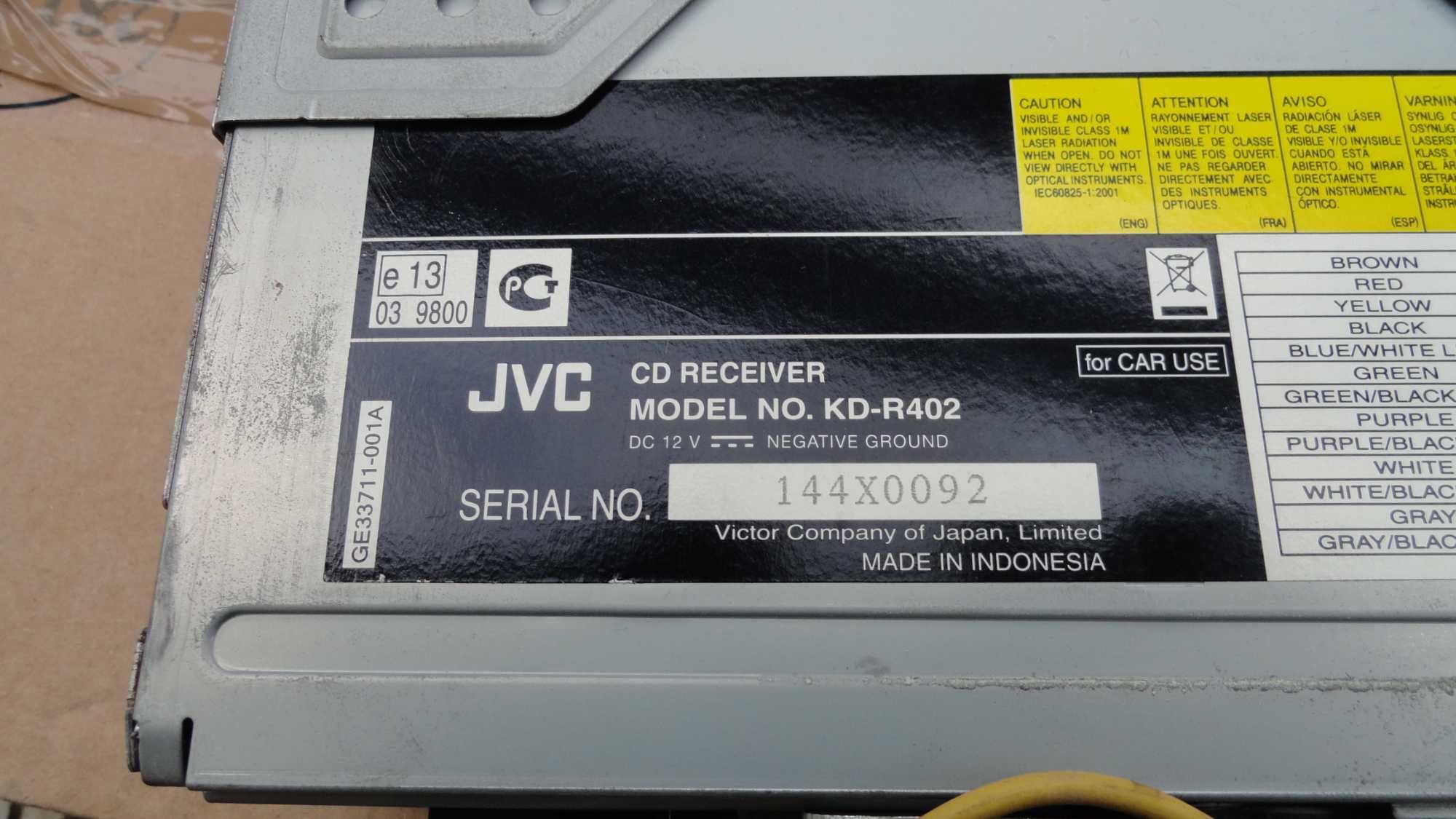 Radio Samochodowe JVC CD AUX USB Wtyczki Kable
