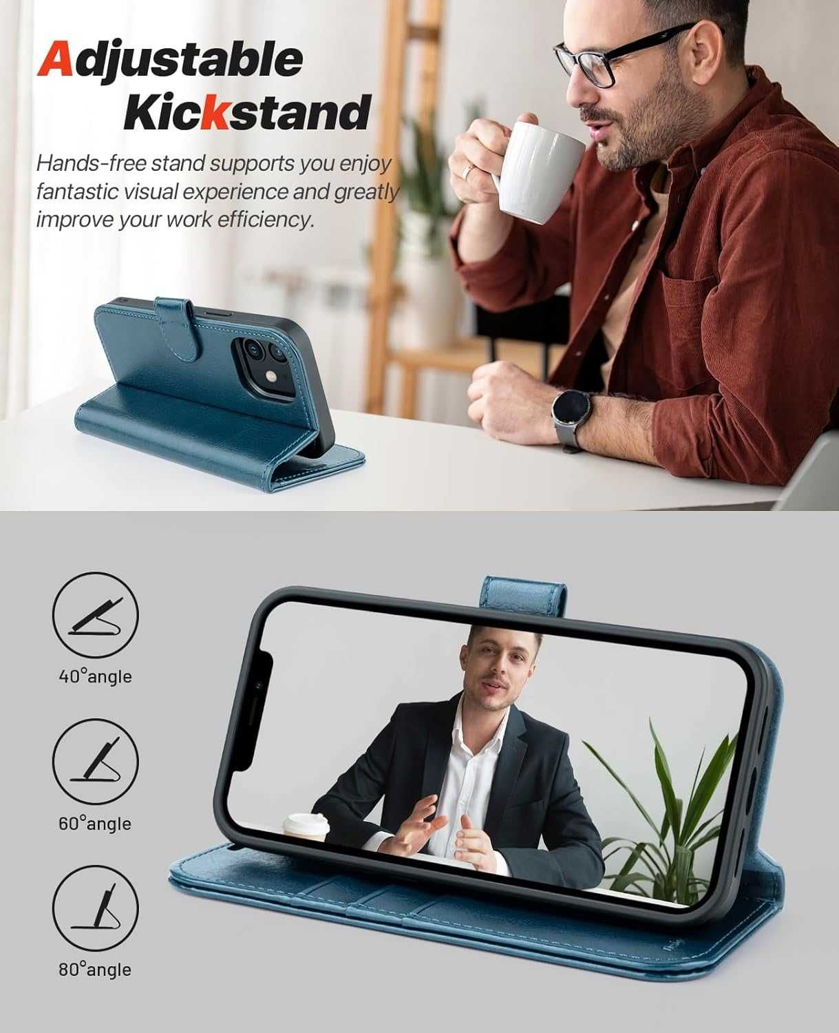 Ocase etui skórzane magsafe iPhone 12 / 12 Pro niebieskie pawio 2w1
