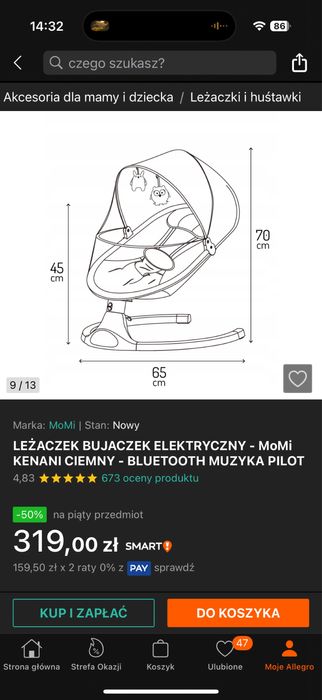 Jak nowy Bujaczek/lezaczek dzieciecy MoMi Kenani kupiony 11/06/2025
